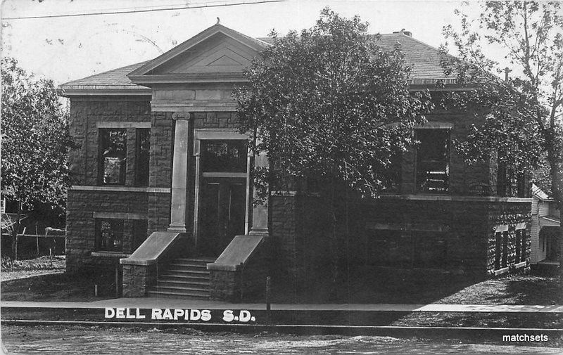 Historic postcard view of the Dell Rapids Carnegie Library
